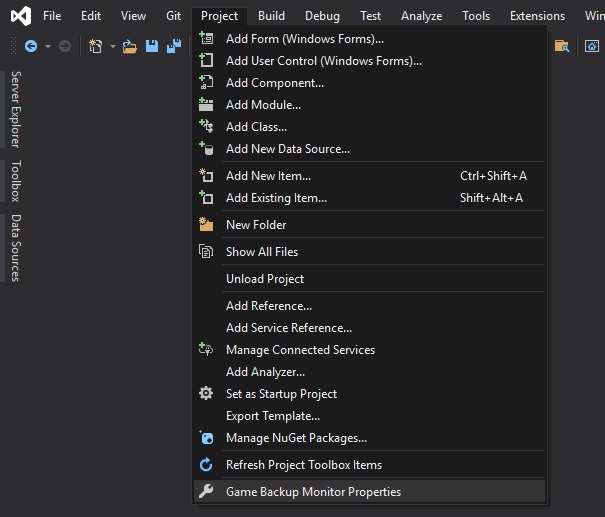 Project Properties Screenshot